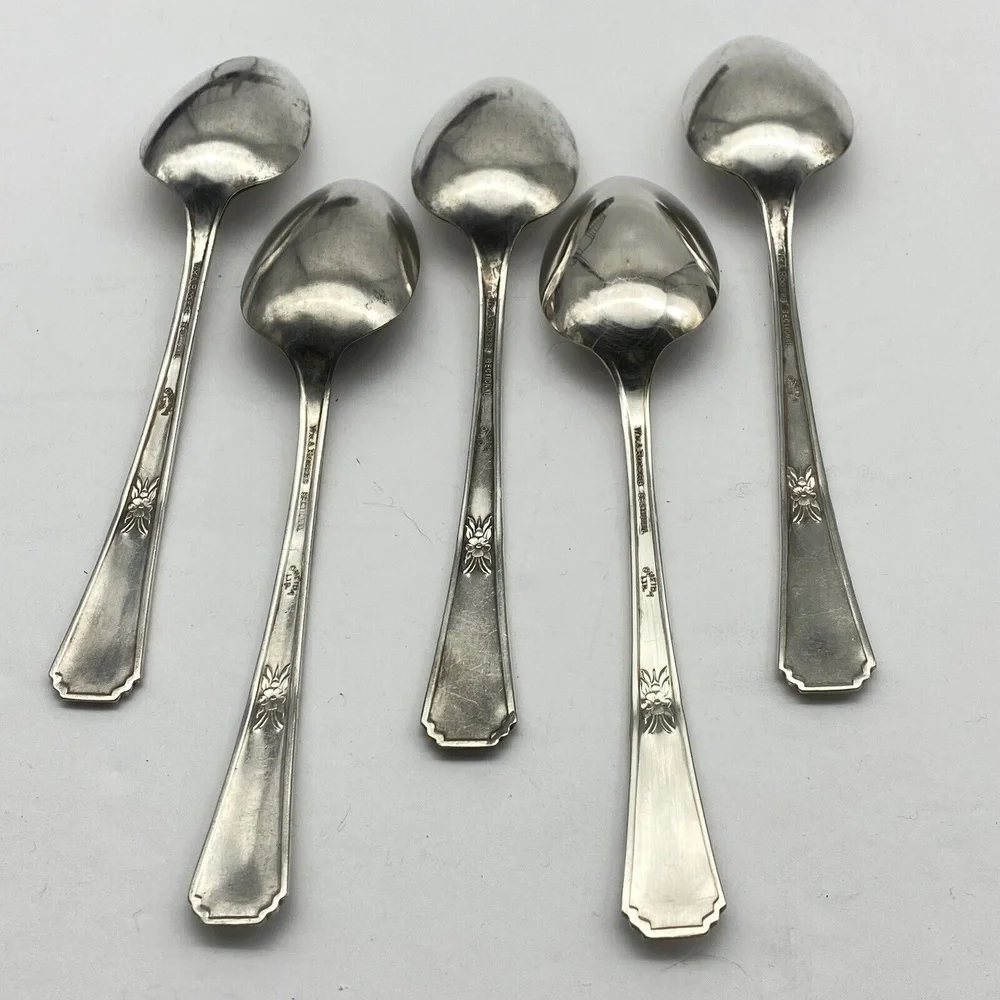 Vintage Oneida Rio Oval Soup Spoons WM A‎ Rogers 1939 Silverplate 5 Set Art Deco